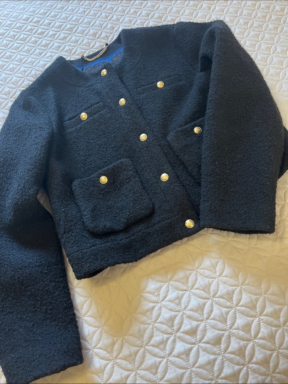 J.Crew Collection Woman’s Black Bouclé Jacket with Gold Buttons - Picture 4 of 13